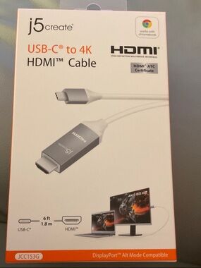 j5create USB-C to 4K HDMI Adapter Cable - White/Gray